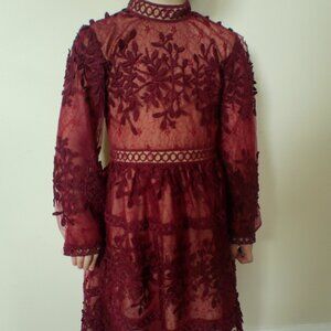Ivy City Co Burgundy Lace Long Sleeved Dress